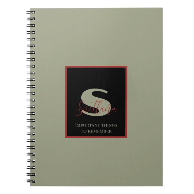 Carnet Monogramme orange vert en forme lisse Nom personna (Devant)