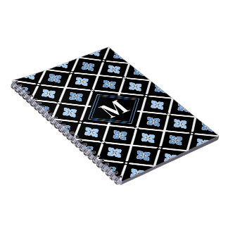 Carnet Monogramme Oriental Motif Sakura bleu