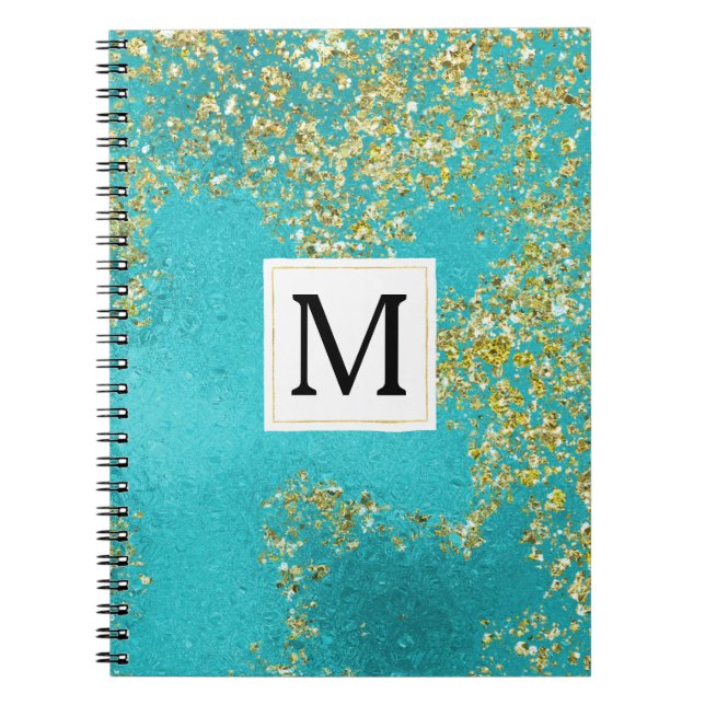 Carnet Monogramme Pailleté Faux Aqua Or (Devant)