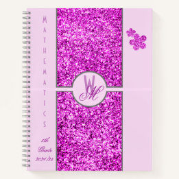 Carnet Monogramme pailleté rose avec Fleurs