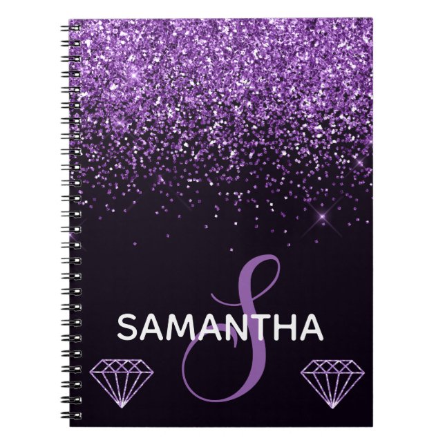 Carnet Monogramme Pailleté Violet & Diamants (Devant)