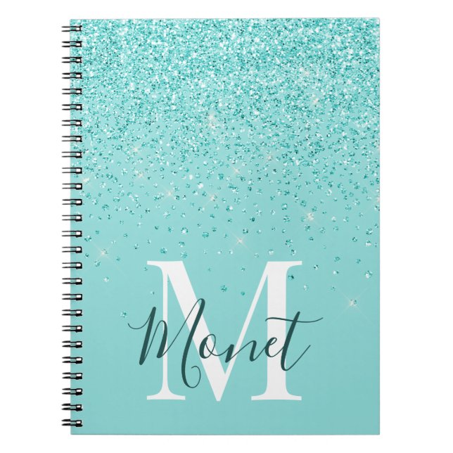 Carnet Monogrammé Paillettes de Turquoise Élégant (Devant)
