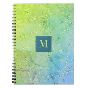 Carnet Monogramme paillettes sarcelle et vert gazon Géomé