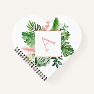 Carnet Monogramme Palmiers tropicaux Vert Blanc Botanique