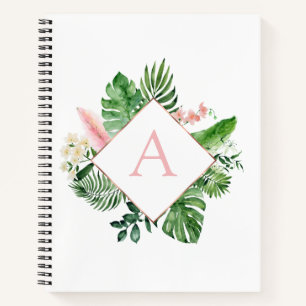 Carnet Monogramme Palmiers tropicaux Vert Blanc Botanique