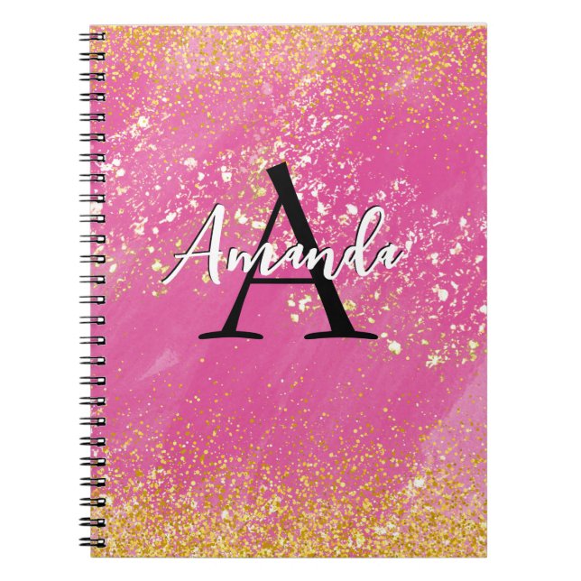 Carnet Monogramme Parties scintillant rose chaud Ajouter  (Devant)