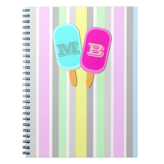 Carnet Monogramme Pastel Stripes et Popsicles (Devant)
