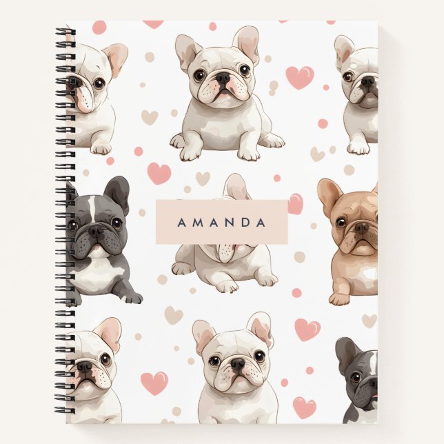 Carnet Monogramme Personalized Adorable French Bulldog (Devant)