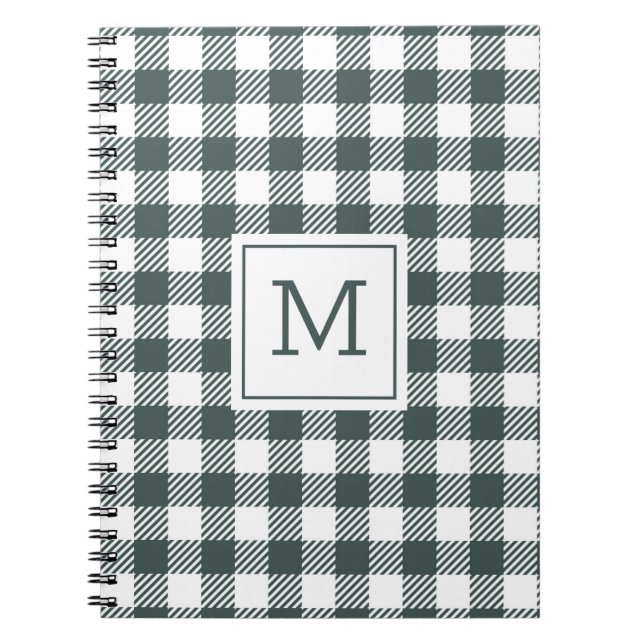 Carnet Monogramme personnalisé à carreaux vert gingham (Devant)