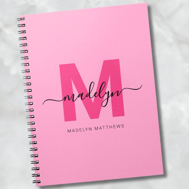Carnet Monogramme personnalisé avec initiale du prénom Ro (Girly Pink Personalized Initial Monogram Name notebook)