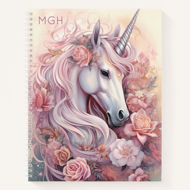 Carnet Monogramme personnalisé belle licorne (Devant)