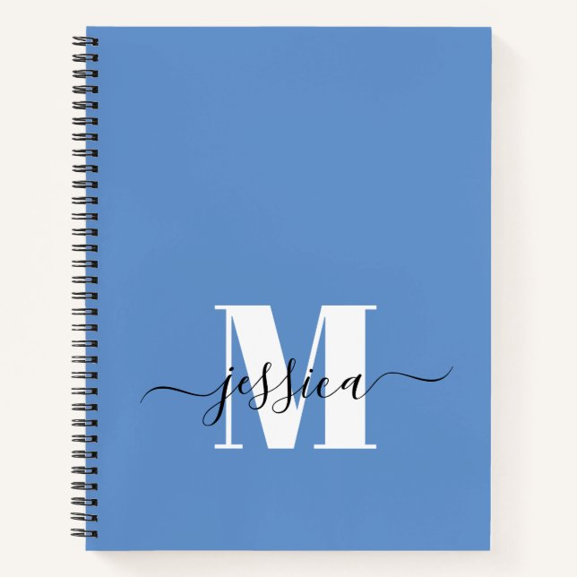 Carnet Monogramme personnalisé bleu et blanc (Devant)