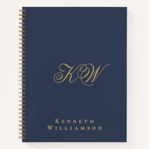 Carnet Monogramme personnalisé Bleu marine Or Minimaliste