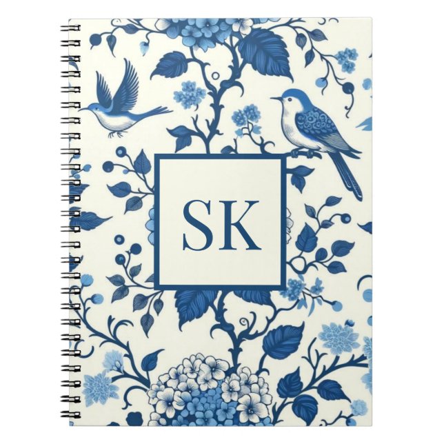 Carnet Monogramme personnalisé Chinoiserie Bleu et blanc (Devant)