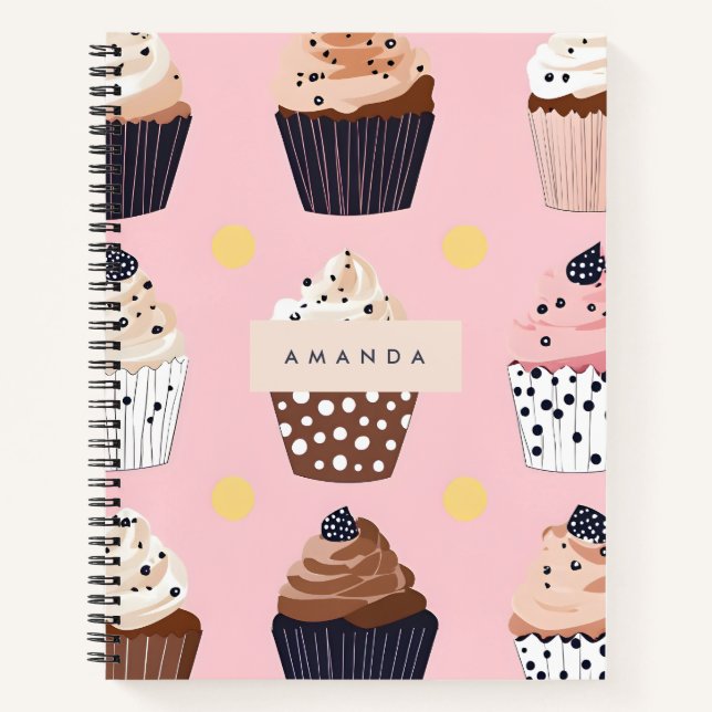 Carnet Monogramme Personnalisé Cute Sweet Cupcake (Devant)