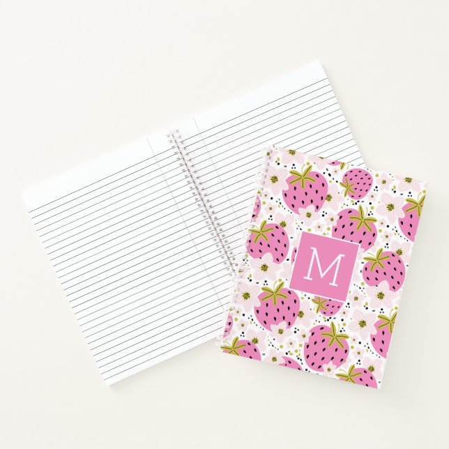Carnet Monogramme personnalisé de fraises roses (Intérieur)
