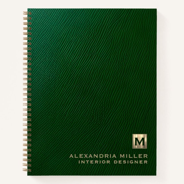 Carnet Monogramme personnalisé en cuir vert (Devant)