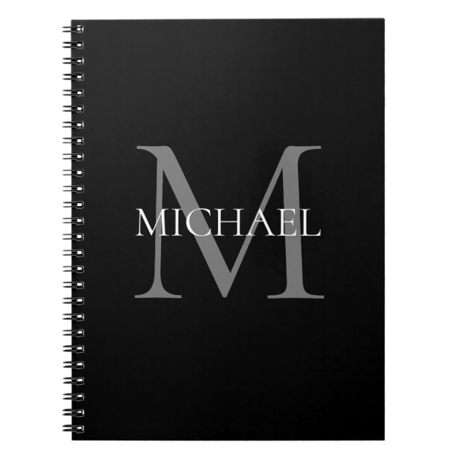 Carnet Monogramme personnalisé et nom noir (Devant)