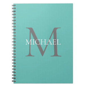Carnet Monogramme personnalisé et nom Turquoise clair