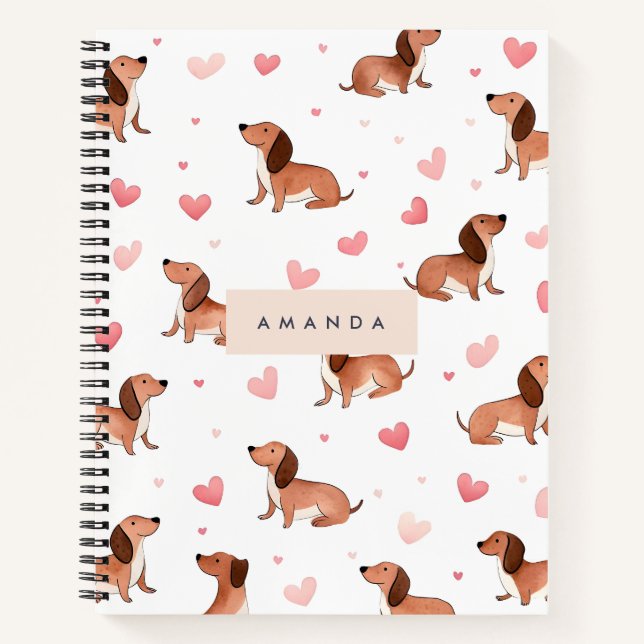 Carnet Monogramme Personnalisé Mignon Chien Dachshund (Devant)