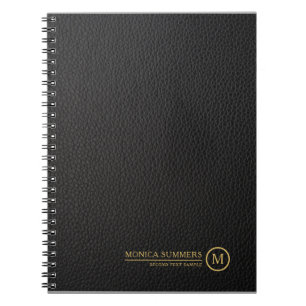 Carnet Monogramme personnalisé minimaliste en cuir noir