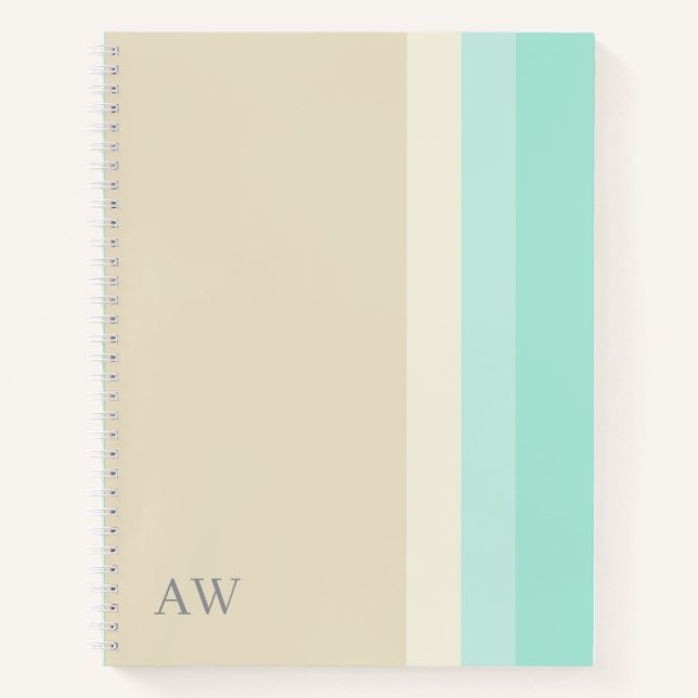 Carnet Monogramme personnalisé moderne beige sable et ble (Devant)