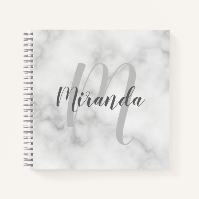 Carnet Monogramme personnalisé moderne et Marbre blanc de (Devant)