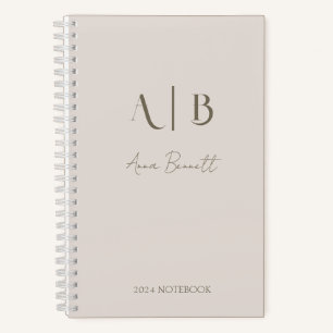Carnet Monogramme personnalisé moderne Initiales Nom Beig