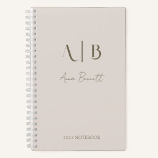 Carnet Monogramme personnalisé moderne Initiales Nom Beig