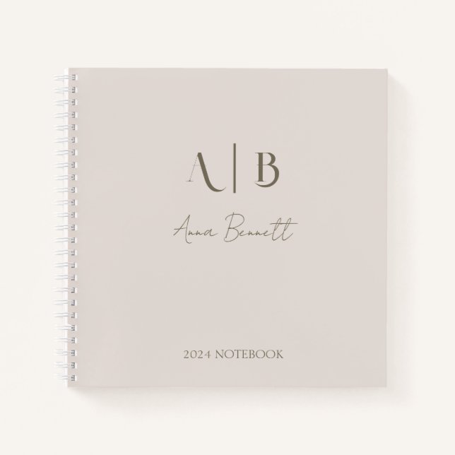 Carnet Monogramme personnalisé moderne Initiales Nom Beig (Devant)