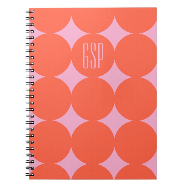 Carnet Monogramme personnalisé moderne point, Orange pers (Devant)