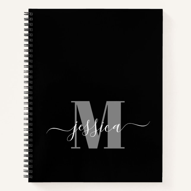 Carnet Monogramme personnalisé noir et gris (Devant)