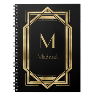 Carnet Monogramme personnalisé noir et or | Géométrique