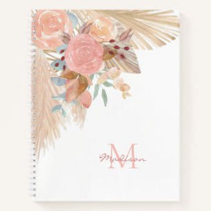 Carnet Monogramme personnalisé Pampas Herbe Floral Eucaly