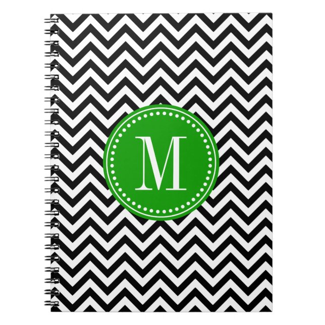 Carnet Monogramme personnalisé par zigzag noir de Chevron (Devant)