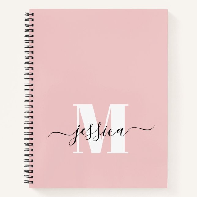Carnet Monogramme personnalisé rose et blanc (Devant)
