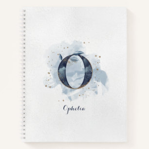 Carnet Monogramme personnel floral moderne lettre O bleu