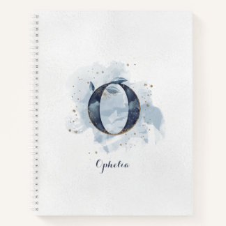 Carnet Monogramme personnel floral moderne lettre O bleu 