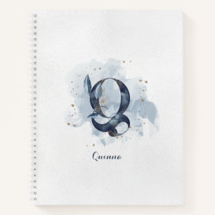Carnet Monogramme personnel floral moderne lettre Q bleu