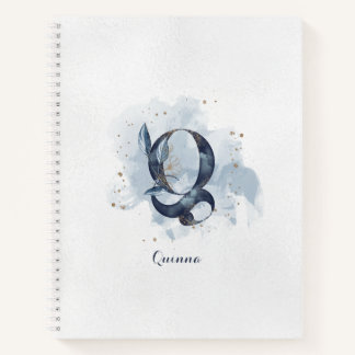 Carnet Monogramme personnel floral moderne lettre Q bleu