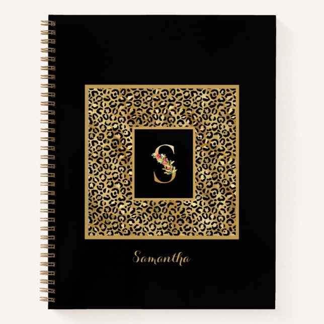 Carnet Monogramme personnel Or Léopard Moderne Lettre S (Devant)