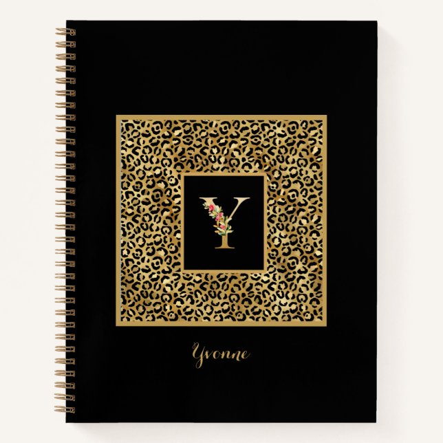 Carnet Monogramme personnel Or Léopard Moderne Lettre Y (Devant)
