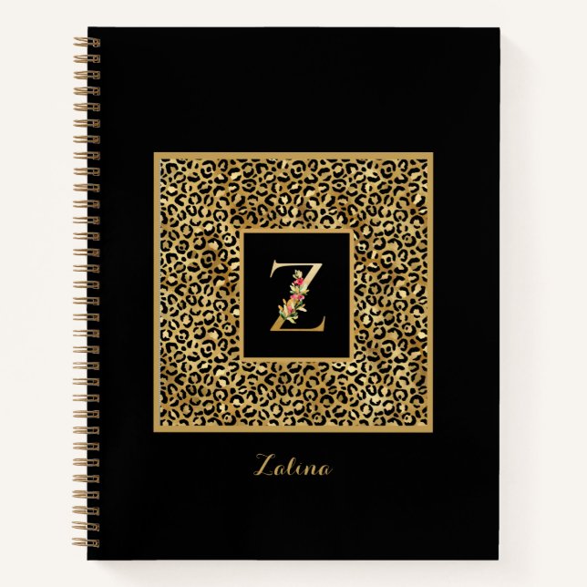 Carnet Monogramme personnel Or Léopard Moderne Lettre Z (Devant)
