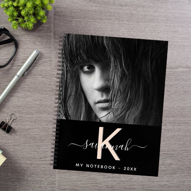 Carnet monogramme photo de pêche noire (Créateur téléchargé)