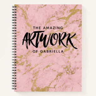 Carnet Monogramme Pink Gold Marble Artiste Sketchbook
