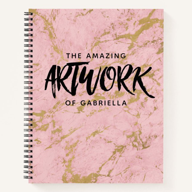 Carnet Monogramme Pink Gold Marble Artiste Sketchbook (Devant)