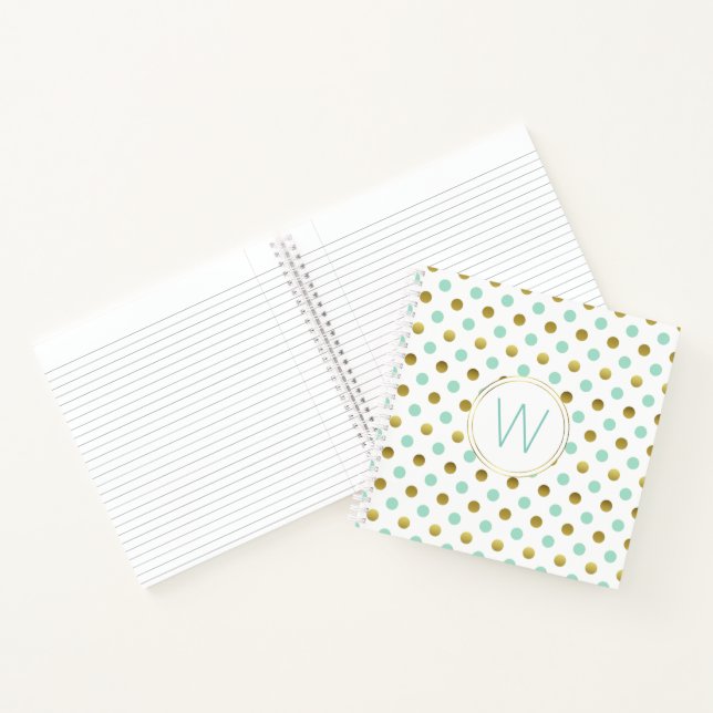Carnet monogramme Pois or et menthe (Intérieur)