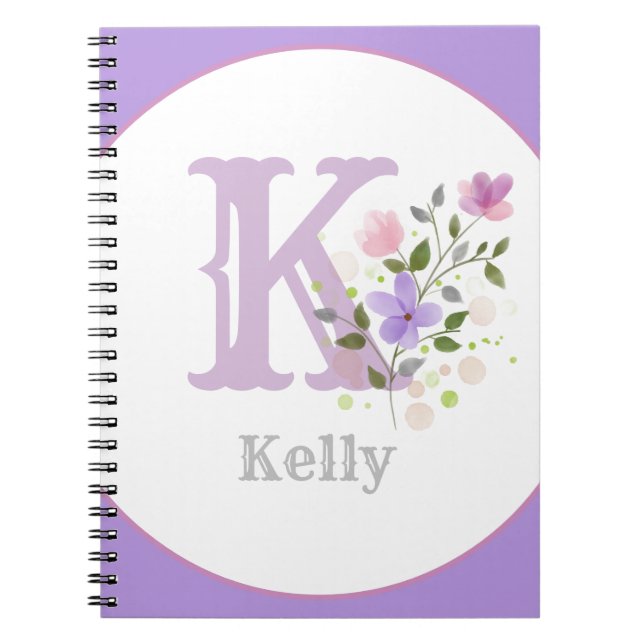 Carnet Monogramme & prénom Kelly avec fleurs (Devant)