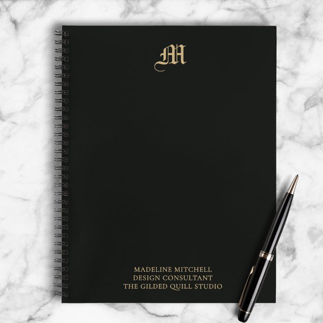 Carnet Monogramme Professionnel Entreprise Moderne Noir O (Add your name, business, and title for a polished look.)