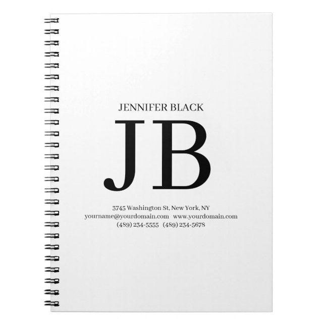 Carnet Monogramme Professionnel Noir Blanc (Devant)